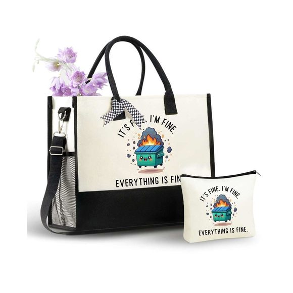 Dumpster Fire Gifts Canvas Tote Bag With Top Zier Closure And Shoulder :[ - Picture 1 of 7